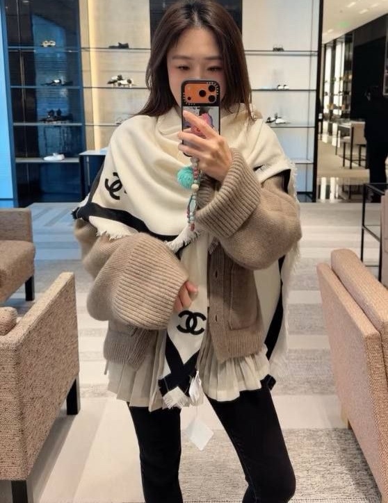 샤넬 캐시미어 실크 숄 스카프