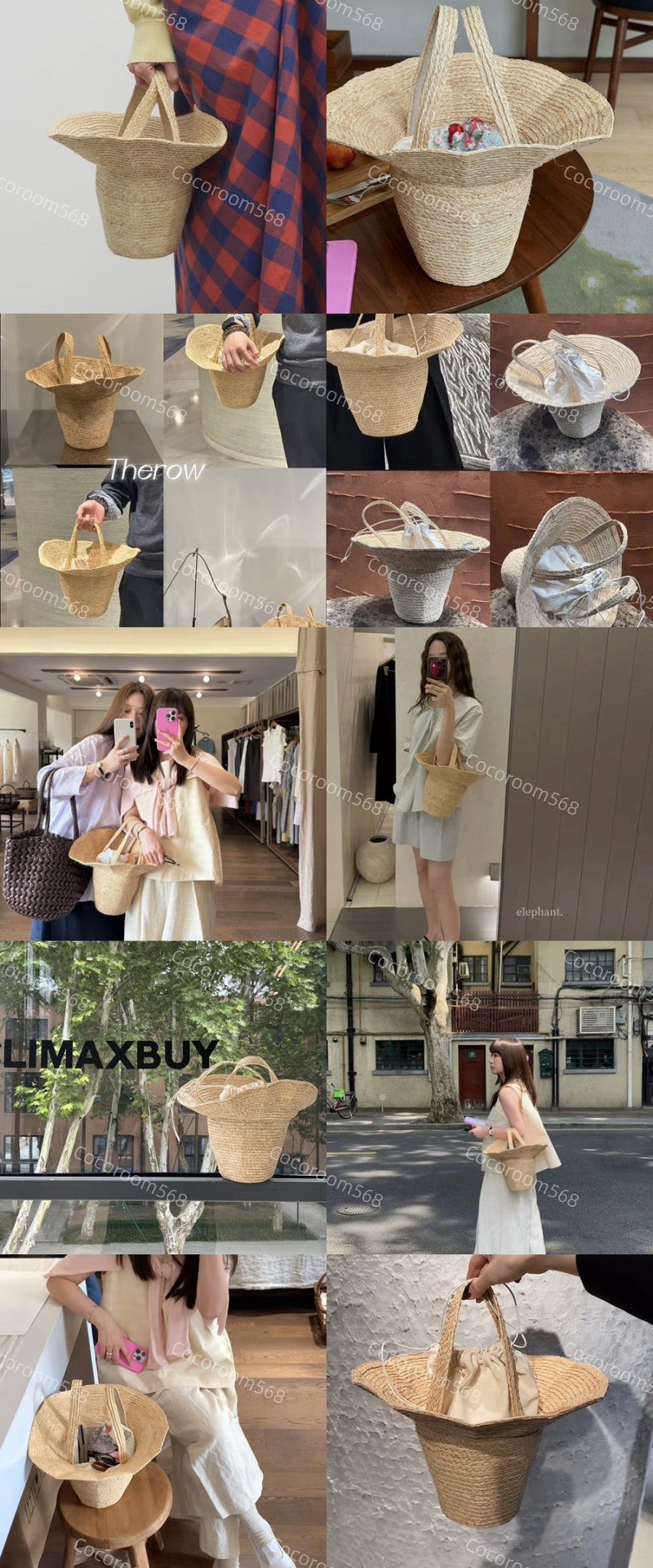 더로우 라피아 솔백 바스켓백