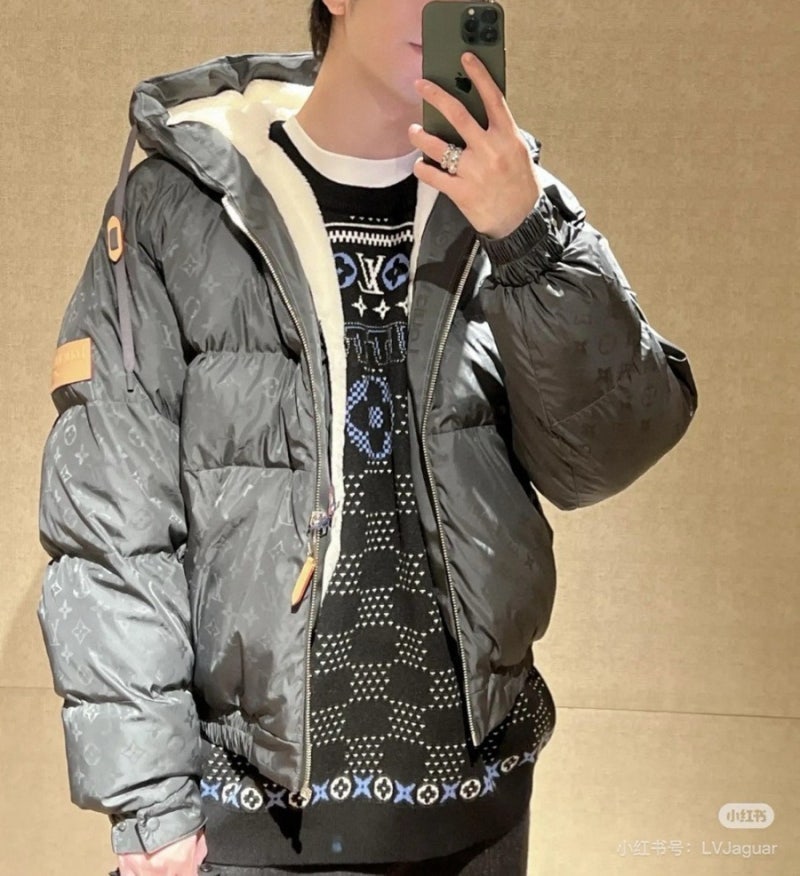 루이비통 맨즈 알파카 시어링 후드 패딩
